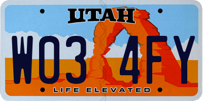 UT license plate W034FY