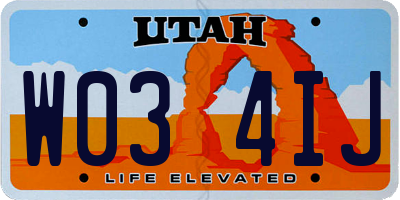 UT license plate W034IJ