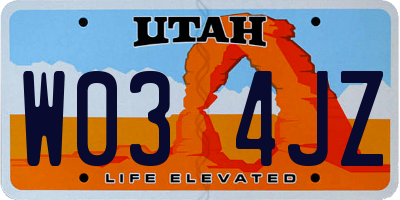 UT license plate W034JZ