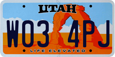 UT license plate W034PJ