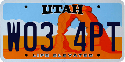 UT license plate W034PT