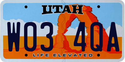 UT license plate W034QA