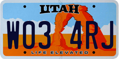 UT license plate W034RJ