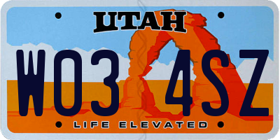 UT license plate W034SZ