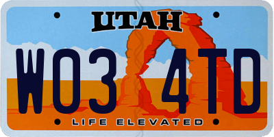 UT license plate W034TD