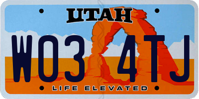 UT license plate W034TJ