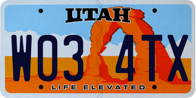 UT license plate W034TX
