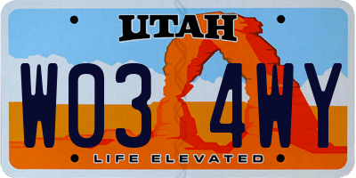UT license plate W034WY