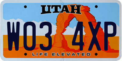 UT license plate W034XP