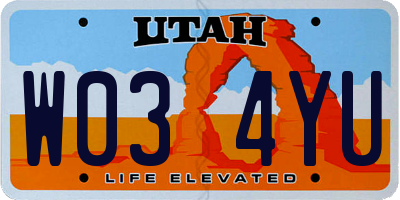 UT license plate W034YU