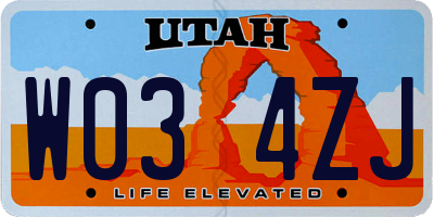 UT license plate W034ZJ