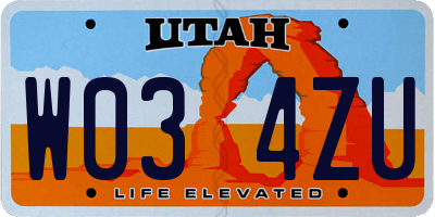 UT license plate W034ZU