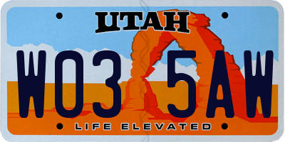 UT license plate W035AW