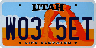 UT license plate W035ET
