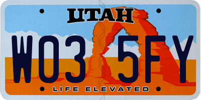 UT license plate W035FY