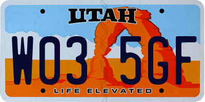 UT license plate W035GF