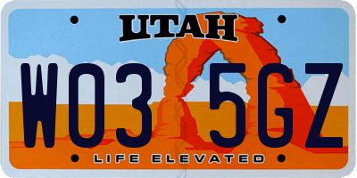 UT license plate W035GZ