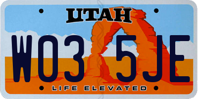 UT license plate W035JE