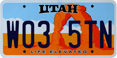 UT license plate W035TN