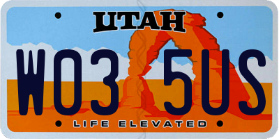 UT license plate W035US