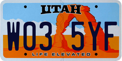 UT license plate W035YF