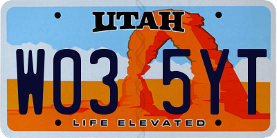 UT license plate W035YT