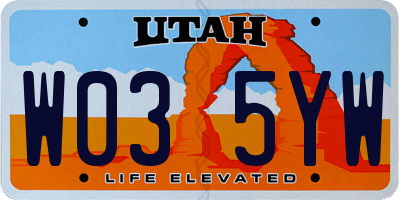 UT license plate W035YW