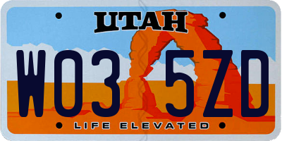 UT license plate W035ZD