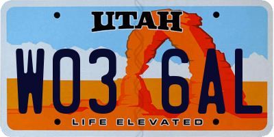 UT license plate W036AL