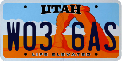 UT license plate W036AS