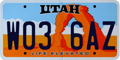 UT license plate W036AZ