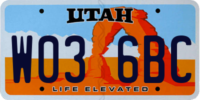 UT license plate W036BC
