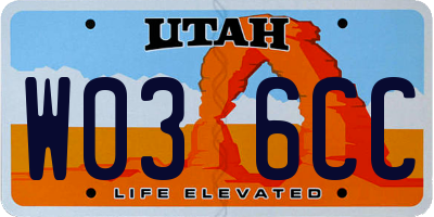 UT license plate W036CC