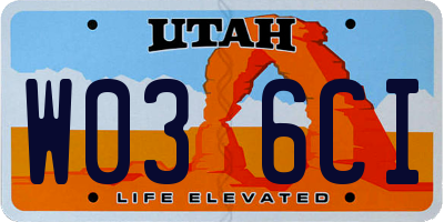 UT license plate W036CI