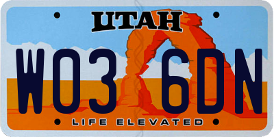 UT license plate W036DN