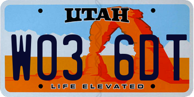UT license plate W036DT