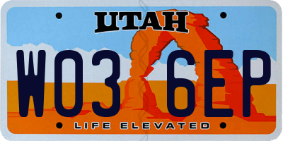 UT license plate W036EP