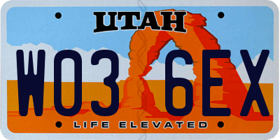 UT license plate W036EX