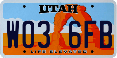 UT license plate W036FB