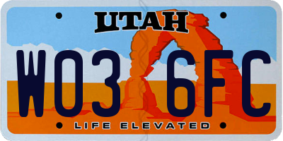 UT license plate W036FC