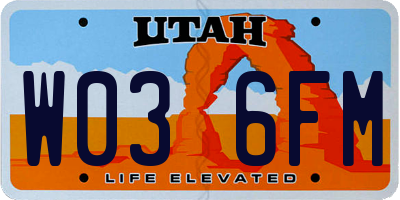 UT license plate W036FM