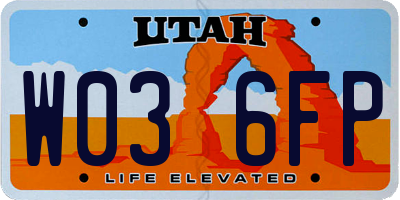 UT license plate W036FP