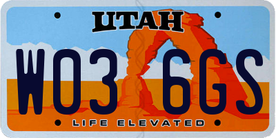 UT license plate W036GS