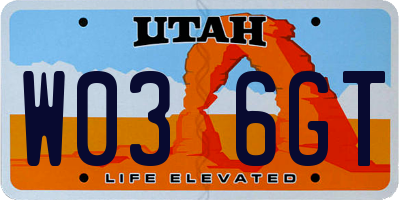 UT license plate W036GT