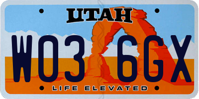 UT license plate W036GX