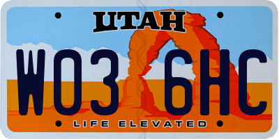 UT license plate W036HC