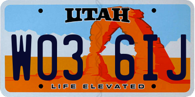 UT license plate W036IJ