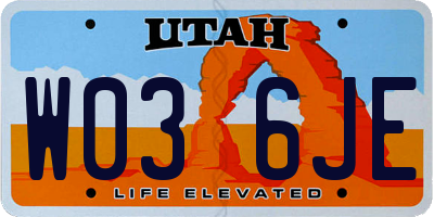 UT license plate W036JE