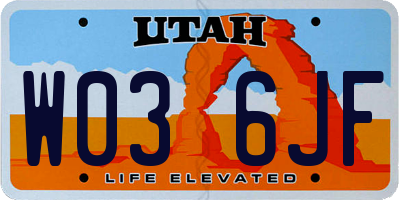 UT license plate W036JF