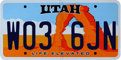 UT license plate W036JN